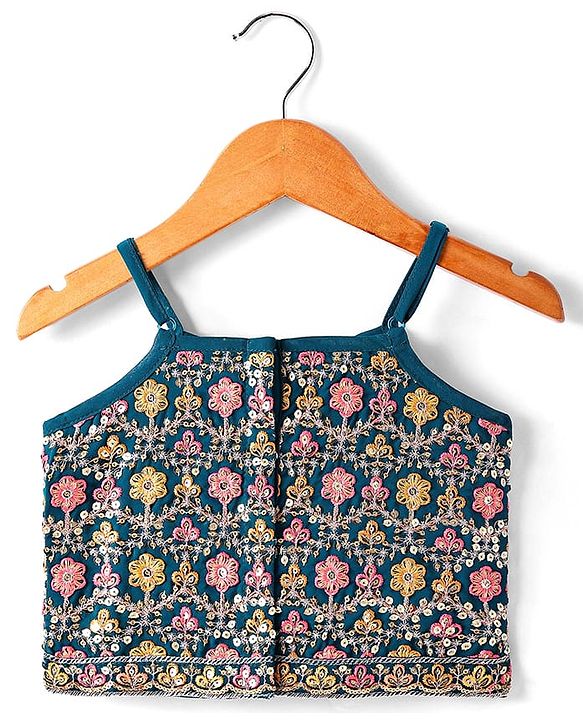 Babyhug Singlet Sleeves Abla  Embroidered Choli With Lehenga and Dupatta Set - Teal Blue