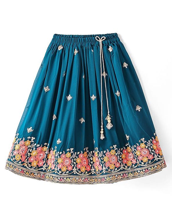 Babyhug Singlet Sleeves Abla  Embroidered Choli With Lehenga and Dupatta Set - Teal Blue