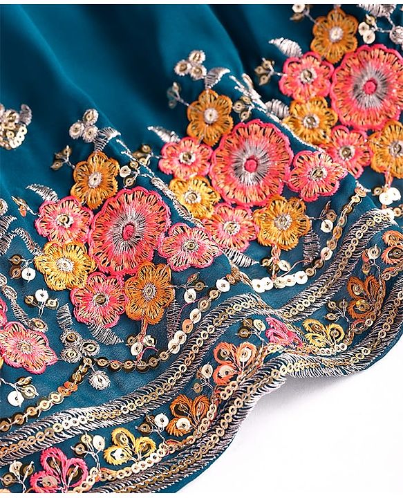 Babyhug Singlet Sleeves Abla  Embroidered Choli With Lehenga and Dupatta Set - Teal Blue