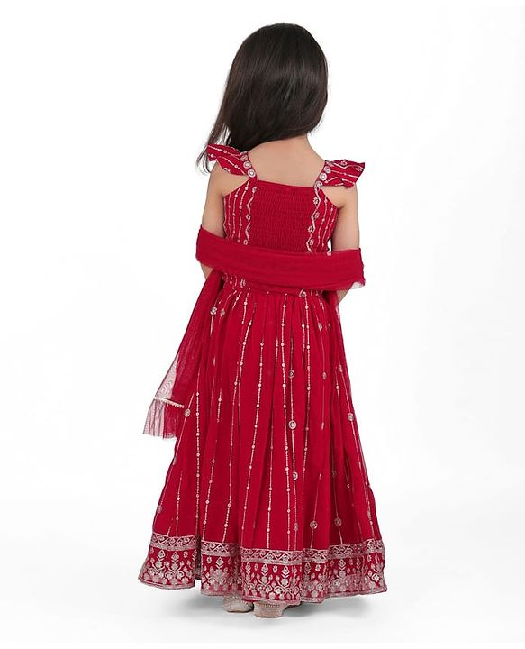 Babyhug Georgette  Woven Sleeveless Sequined Embroidered Choli Lehenga Set with Dupatta  - Maroon