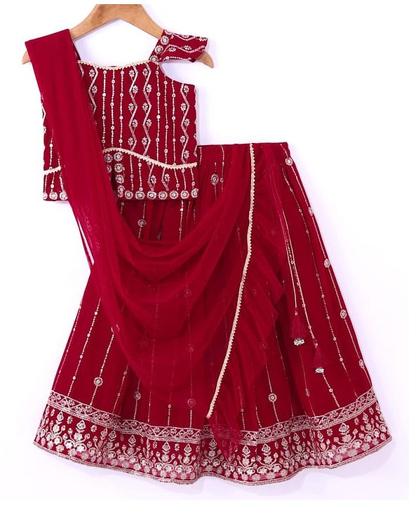 Babyhug Georgette  Woven Sleeveless Sequined Embroidered Choli Lehenga Set with Dupatta  - Maroon