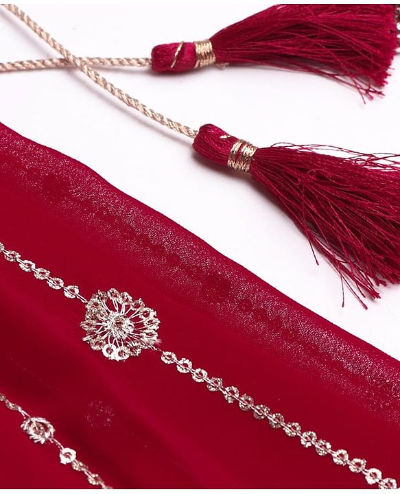 Babyhug Georgette  Woven Sleeveless Sequined Embroidered Choli Lehenga Set with Dupatta  - Maroon