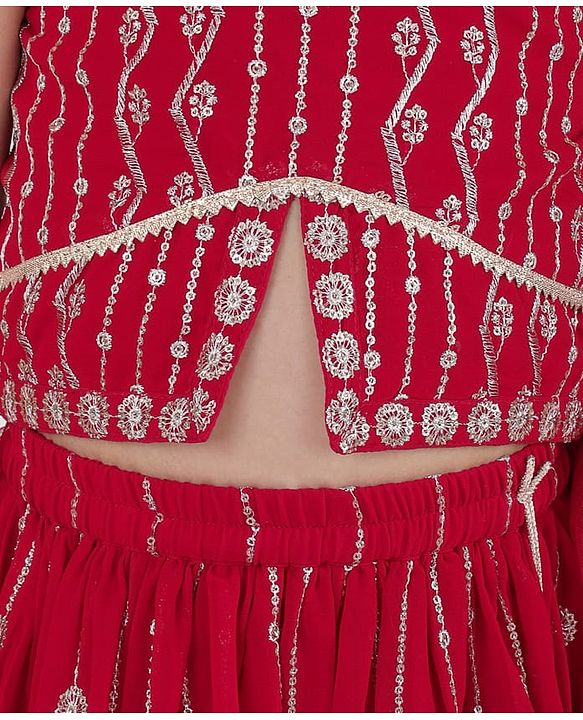 Babyhug Georgette  Woven Sleeveless Sequined Embroidered Choli Lehenga Set with Dupatta  - Maroon