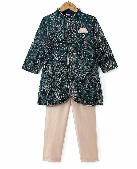 Babyhug Cotton Woven Full Sleeves Kurta & Pajama Set Ethnic Print - Grey