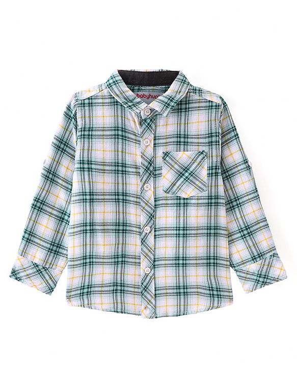 Babyhug Cotton Woven Full Sleeves Shirt with Checks & Bow Applique - White