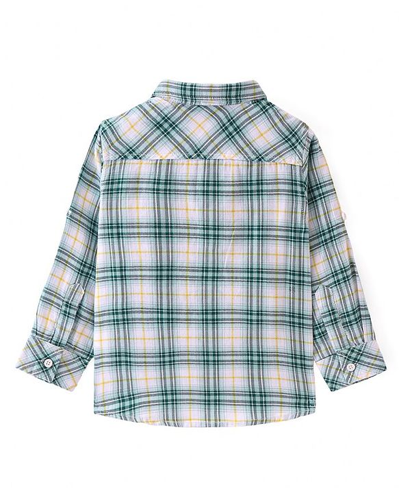 Babyhug Cotton Woven Full Sleeves Shirt with Checks & Bow Applique - White