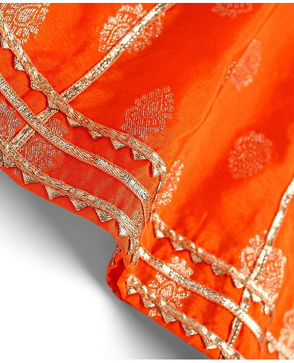 Babyhug Woven Sleeveless Foil Printed Choli Lehenga & Dupatta Set with Tassles & Lace Detailing - Orange