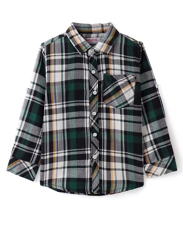 Babyhug Cotton Woven Full Sleeves Checkered Shirt - Green