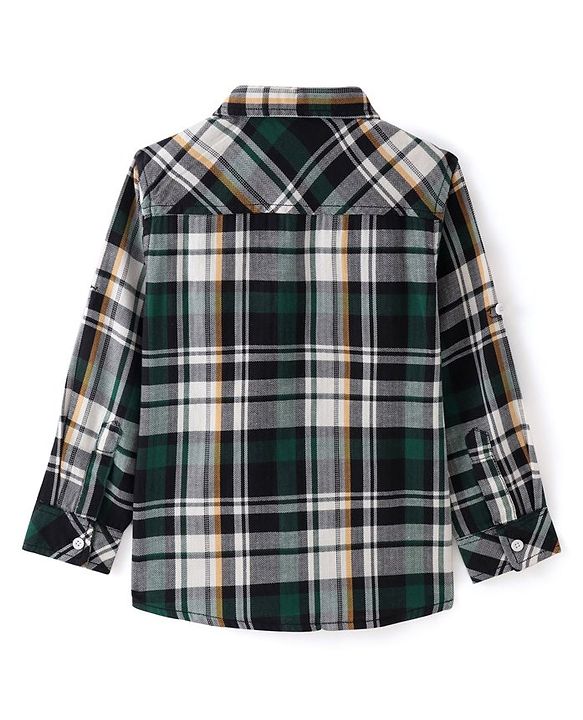 Babyhug Cotton Woven Full Sleeves Checkered Shirt - Green