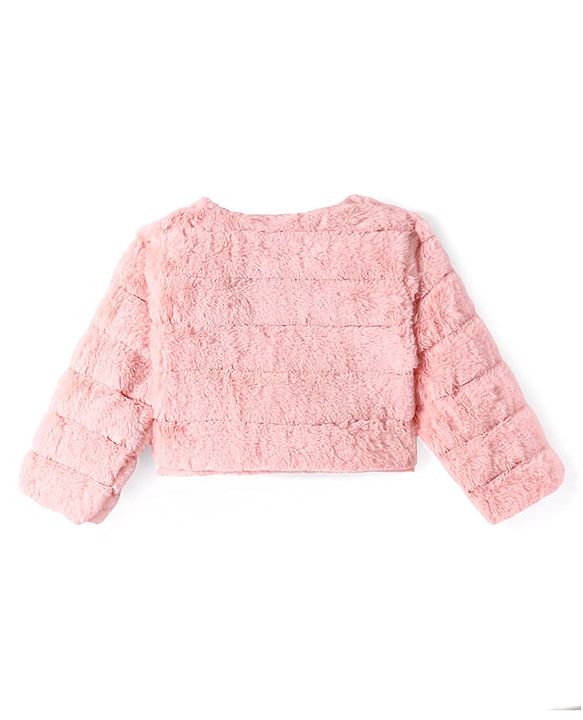 Babyhug Woven Full Sleeves Solid Colour Fur Winter Jacket - Pink