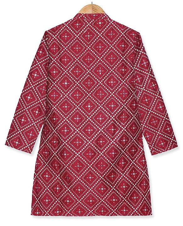 Pine Kids Woven Full Sleeves Sequinned Kurta Pyjama Set - Maroon