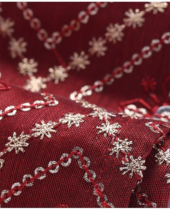 Pine Kids Woven Full Sleeves Sequinned Kurta Pyjama Set - Maroon