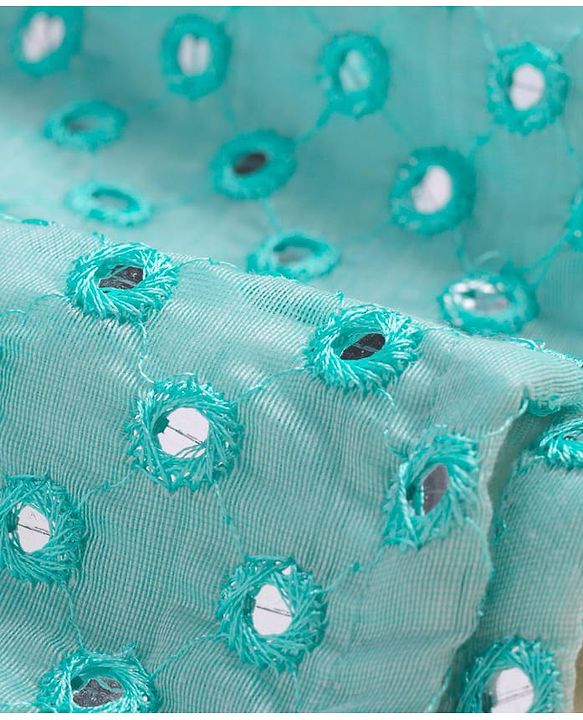 Pine Kids Woven Full Sleeves Kurta Pyjama Set with Mirror Work - Light Blue