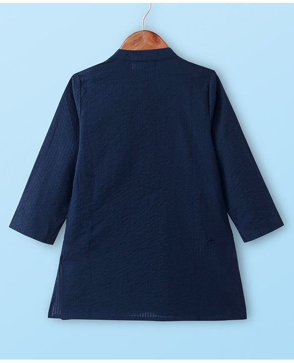 Babyhug Woven Full Sleeves Solid Colour Kurta Dhoti Set with Mirror Embroidery - Navy Blue