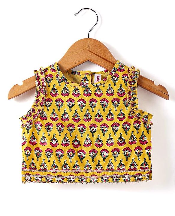 Babyhug Woven Sleeveless Floral Printed Choli Lehenga Set with Dupatta & Lace Detailing - Yellow