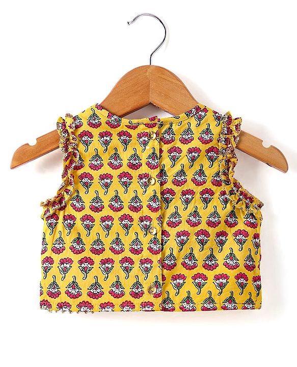 Babyhug Woven Sleeveless Floral Printed Choli Lehenga Set with Dupatta & Lace Detailing - Yellow