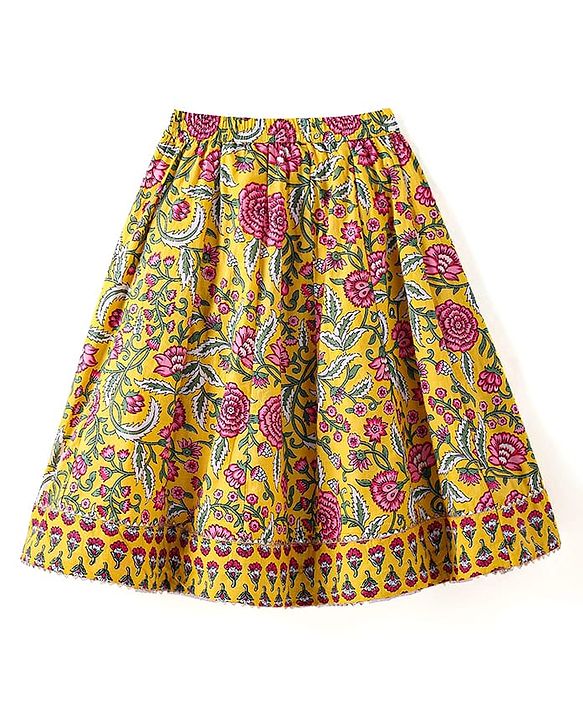 Babyhug Woven Sleeveless Floral Printed Choli Lehenga Set with Dupatta & Lace Detailing - Yellow