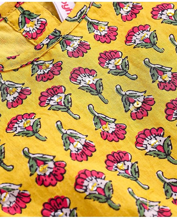 Babyhug Woven Sleeveless Floral Printed Choli Lehenga Set with Dupatta & Lace Detailing - Yellow