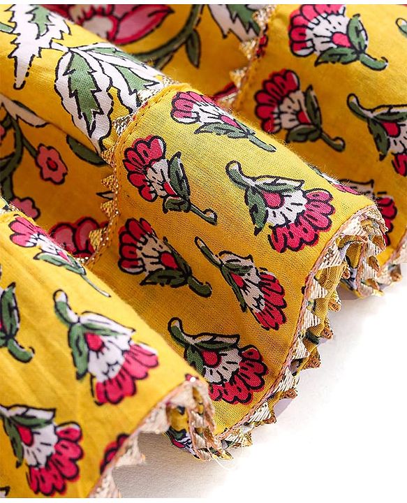 Babyhug Woven Sleeveless Floral Printed Choli Lehenga Set with Dupatta & Lace Detailing - Yellow