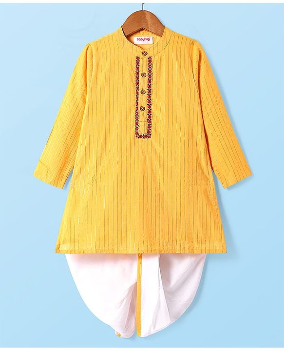 Babyhug Lurex Woven Full Sleeves Dhoti Kurta Set - White & Orange