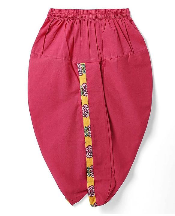 Babyhug Cambric Woven Full Sleeves Kurta Dhoti Set With Floral Print - Mustard & Dark Pink