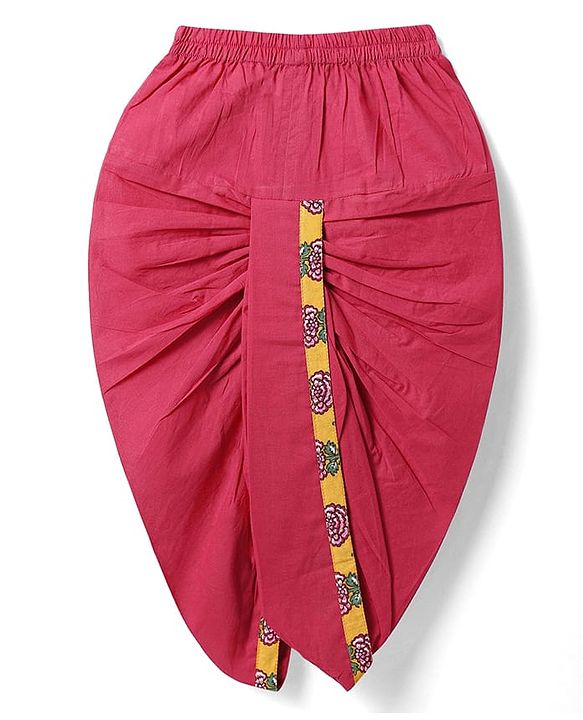 Babyhug Cambric Woven Full Sleeves Kurta Dhoti Set With Floral Print - Mustard & Dark Pink