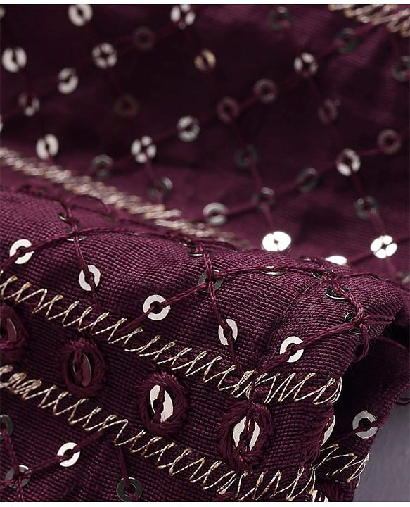 Pine Kids Woven Full Sleeves Sequin Embroidered Kurta Pyjama Set - Wine