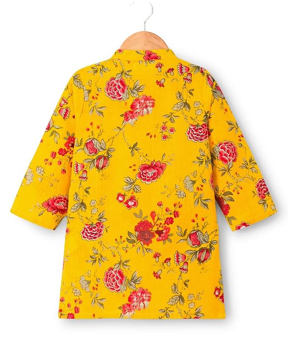 Babyhug 100% Cotton Woven Cambric Full Sleeves Floral Printed Kurta & Dhoti Set - Yellow