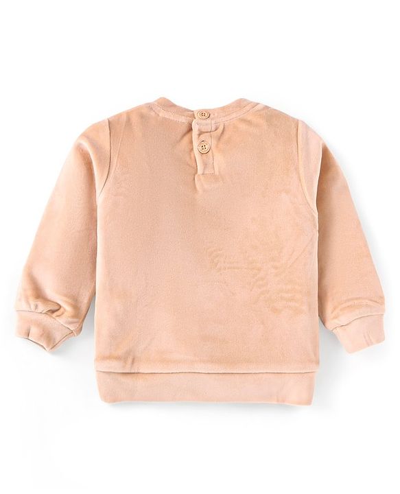 Babyhug Velour Woven Full Sleeves Winter Wear Suit With Text Embroidery - Peach