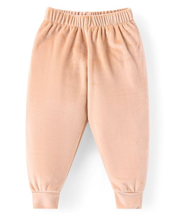 Babyhug Velour Woven Full Sleeves Winter Wear Suit With Text Embroidery - Peach