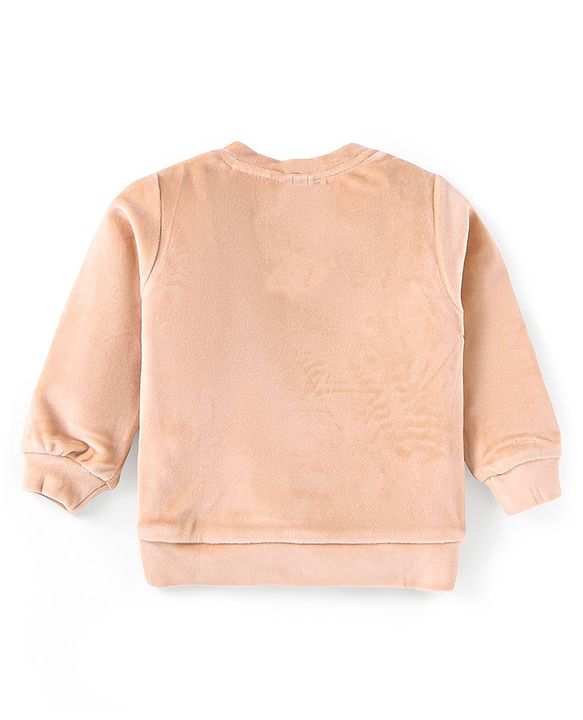 Babyhug Velour Woven Full Sleeves Winter Wear Suit With Text Embroidery - Peach