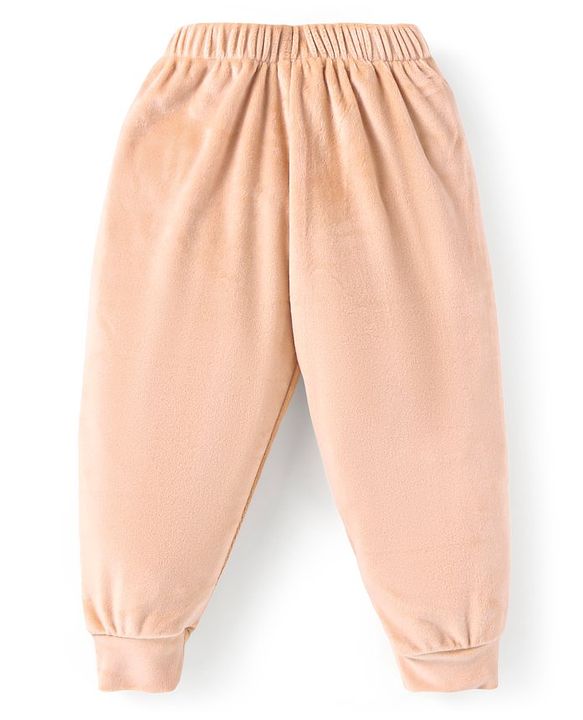 Babyhug Velour Woven Full Sleeves Winter Wear Suit With Text Embroidery - Peach