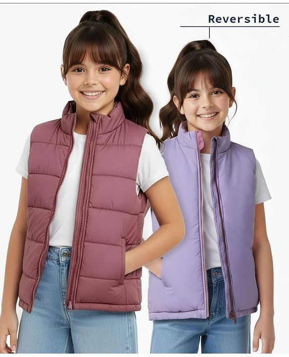 Pine Kids Woven Sleeveless Reversible Padded Jacket with solid colour   - Plum