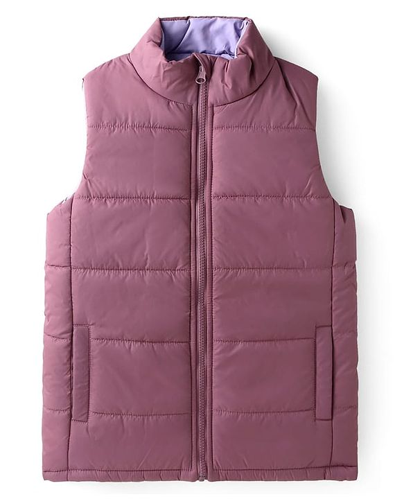 Pine Kids Woven Sleeveless Reversible Padded Jacket with solid colour   - Plum