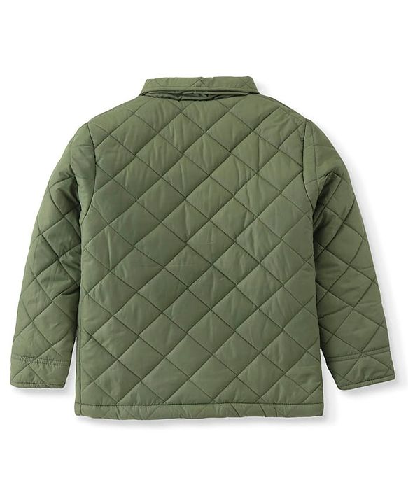 Pine Kids Woven Full Sleeves Collar Neck Padded Quilted Jacket With Solid Colour - Olive Green
