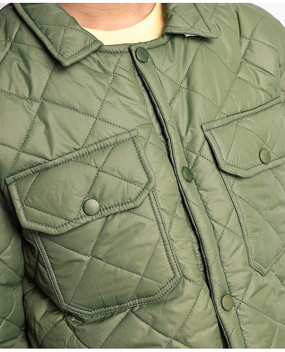 Pine Kids Woven Full Sleeves Collar Neck Padded Quilted Jacket With Solid Colour - Olive Green