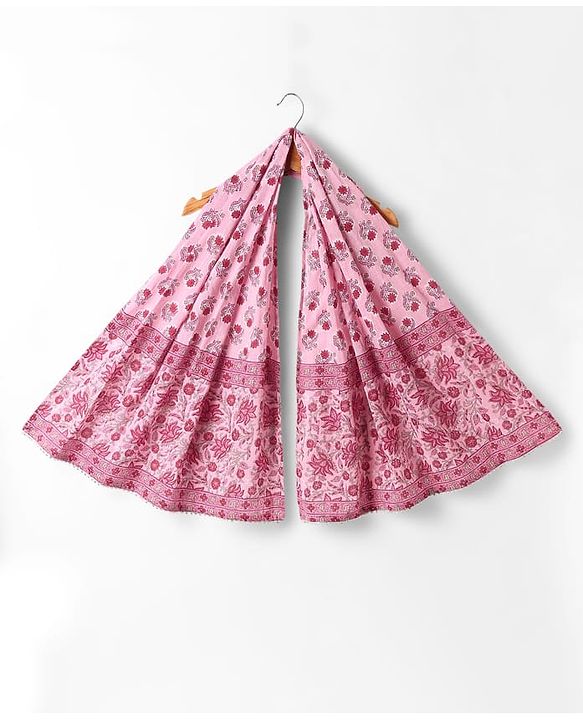 Babyhug Cotton Woven Three Fourth Sleeves Cambric Choli Lehenga Set And Dupatta with Floral Print - Pink