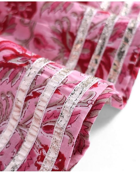 Babyhug Cotton Woven Three Fourth Sleeves Cambric Choli Lehenga Set And Dupatta with Floral Print - Pink