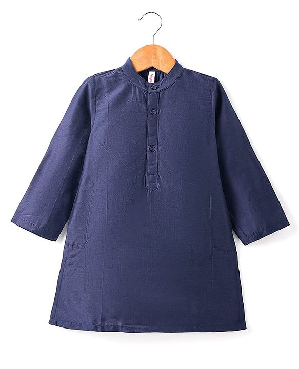 Babyhug Woven Full Sleeves Solid Colour Kurta Pyjama Set with Floral Printed Brocade Nehru Jacket - Navy Blue