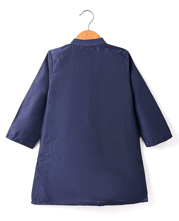 Babyhug Woven Full Sleeves Solid Colour Kurta Pyjama Set with Floral Printed Brocade Nehru Jacket - Navy Blue