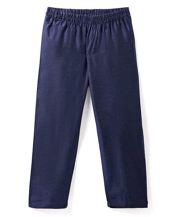Babyhug Woven Full Sleeves Solid Colour Kurta Pyjama Set with Floral Printed Brocade Nehru Jacket - Navy Blue