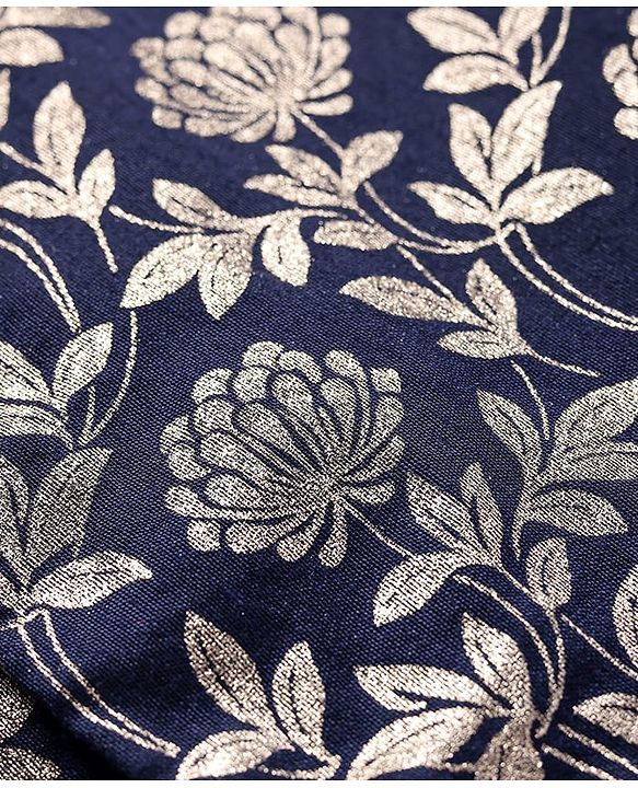 Babyhug Woven Full Sleeves Solid Colour Kurta Pyjama Set with Floral Printed Brocade Nehru Jacket - Navy Blue