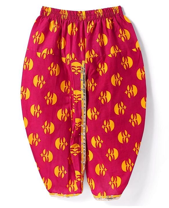 Babyhug Cotton Woven Full Sleeves Cambric Dhoti Kurta Set Leheriya Print - Orange & Yellow