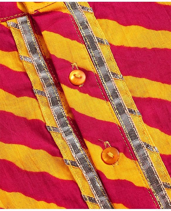Babyhug Cotton Woven Full Sleeves Cambric Dhoti Kurta Set Leheriya Print - Orange & Yellow