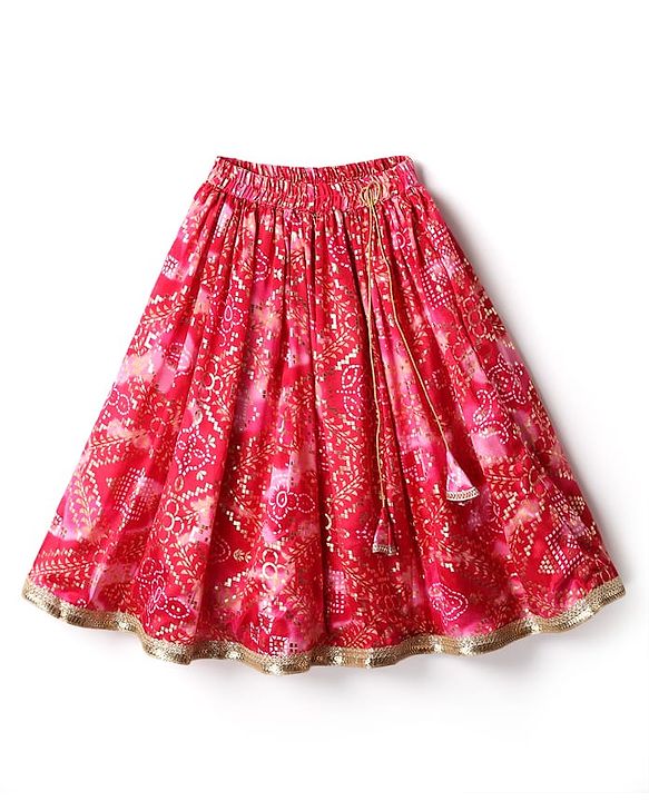 Babyhug Woven Sleeveless Choli Lehenga & Dupatta Set With Floral Embriodery & Lace Detailing - Pink