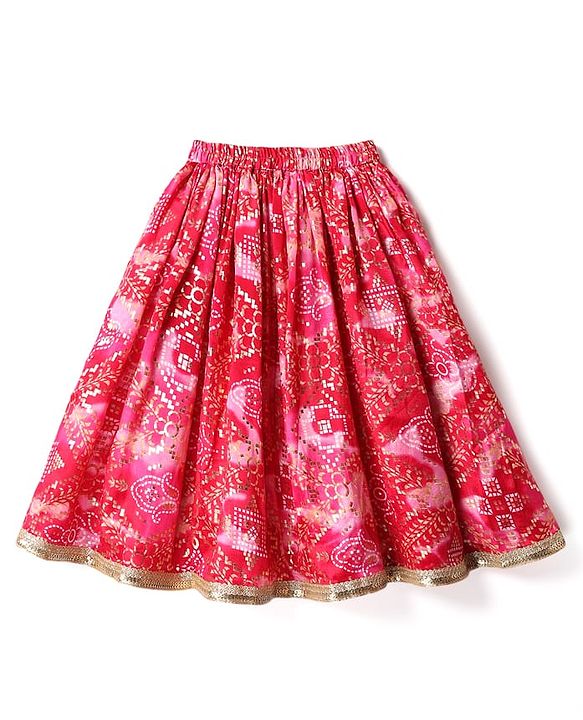 Babyhug Woven Sleeveless Choli Lehenga & Dupatta Set With Floral Embriodery & Lace Detailing - Pink