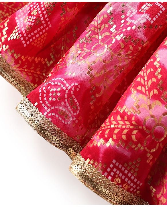 Babyhug Woven Sleeveless Choli Lehenga & Dupatta Set With Floral Embriodery & Lace Detailing - Pink