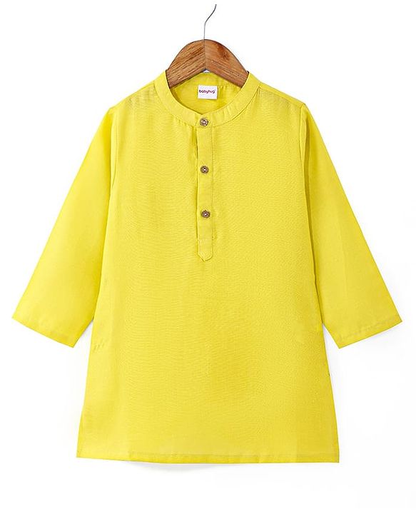 Babyhug Cotton Woven Full Sleeves Solid Kurta Pyjama Set with Printed Jacket - Yellow