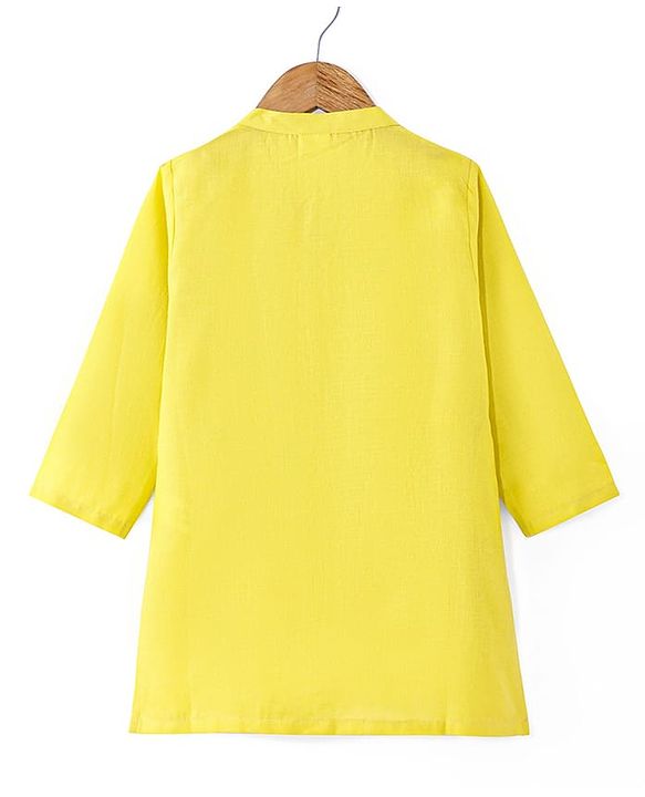 Babyhug Cotton Woven Full Sleeves Solid Kurta Pyjama Set with Printed Jacket - Yellow