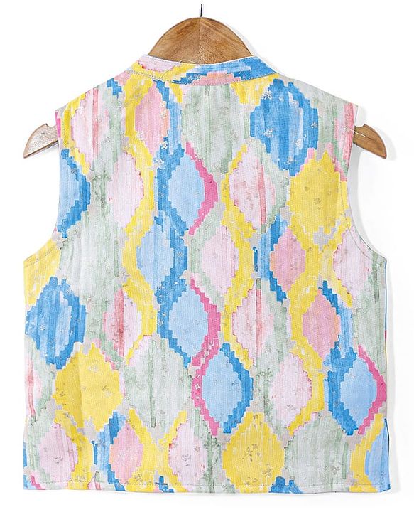 Babyhug Cotton Woven Full Sleeves Solid Kurta Pyjama Set with Printed Jacket - Yellow